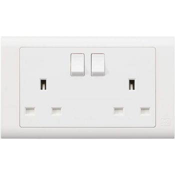 MK 13A Two Gang Switch Socket, Dual Socket Electrical Outlet with 13A Rating, Designed for Flexible Power Supply Solutions with Efficient Space Usage and Quality Materials